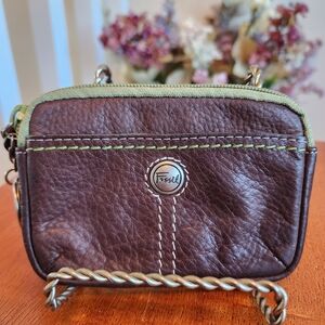 Vintage Fossil Dark Brown Leather Coin Pouch Bag
